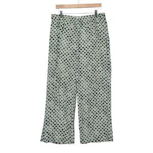 Abercrombie Fitch Wide Leg Pants Geometric Print Emerald Green Cream Size Large
